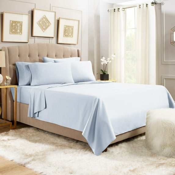 Empyrean Luxury Bed Sheets, Microfiber Bed Sheet Set, California King, Ice Blue, 6 Piece