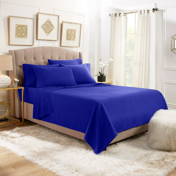 Empyrean Luxury Bed Sheets, Microfiber Bed Sheet Set, California King, Royal Blue, 6 Piece