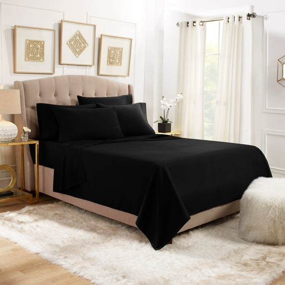 Empyrean Luxury Bed Sheets, Microfiber Bed Sheet Set, Full, Black, 6 Piece