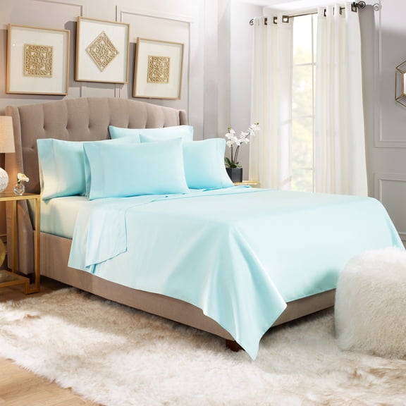 Empyrean Luxury Bed Sheets, Microfiber Bed Sheet Set, King, Light Baby Blue, 6 Piece
