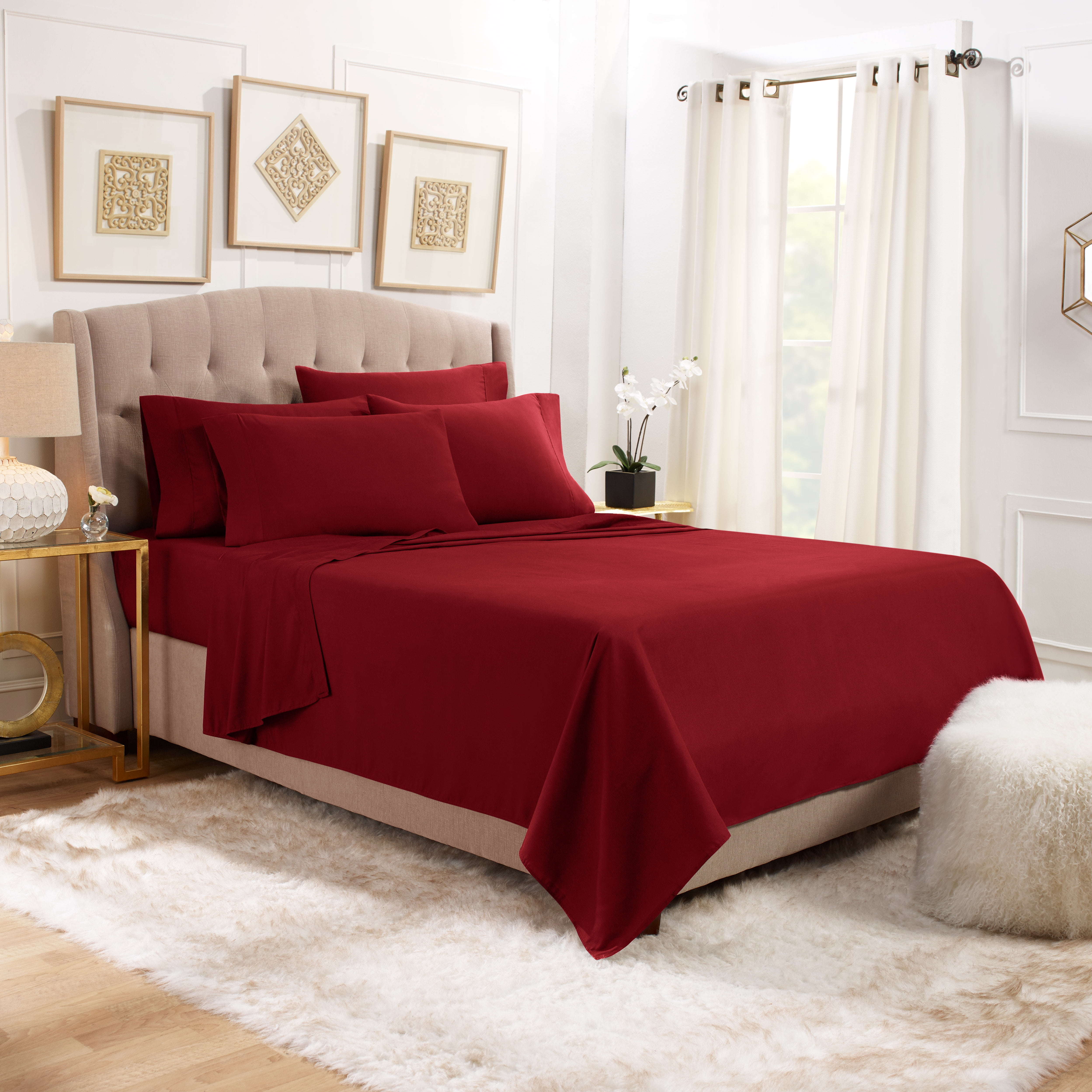 Empyrean Luxury Bed Sheets Microfiber Bed Sheet Set Twin Burgundy Red 4 Piece