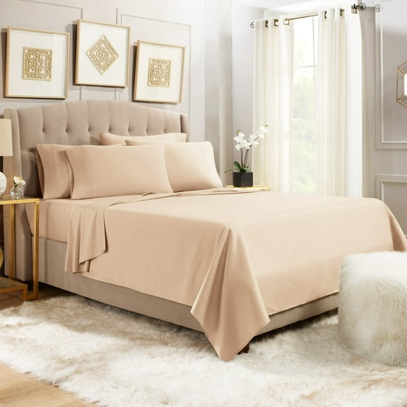 Empyrean Luxury Bed Sheets, Microfiber Bed Sheet Set, Twin, Taupe, 4 Piece