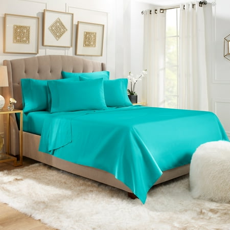 Empyrean Luxury Bed Sheets, Microfiber Bed Sheet Set, Twin, Teal Blue, 4 Piece