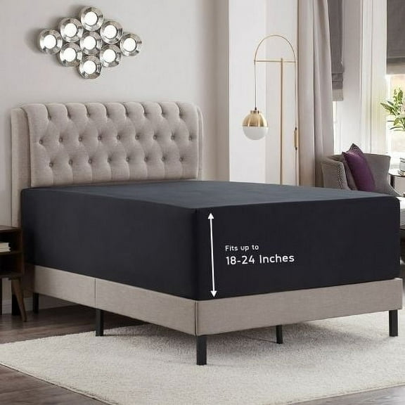 Empyrean Microfiber Fitted Sheet, Extra Deep 18"-21" Pocket, Full, Black
