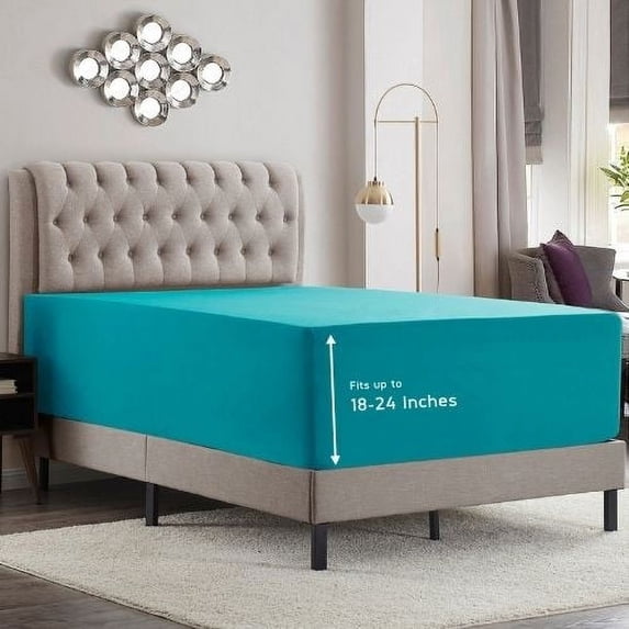 Empyrean Microfiber Fitted Sheet, Extra Deep 18"-21" Pocket, Full, Teal Blue