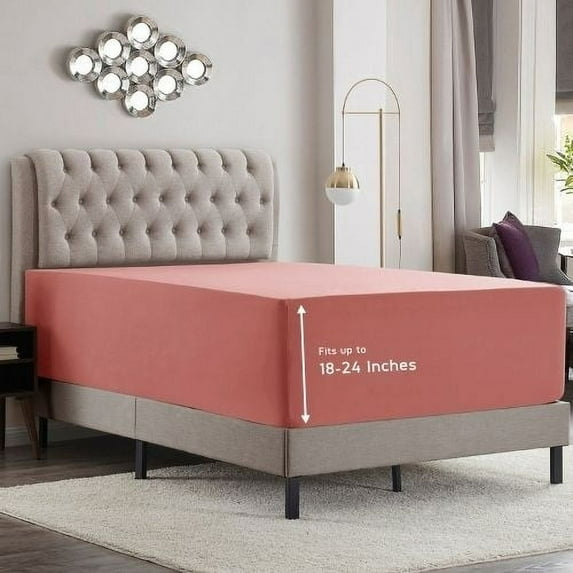 Empyrean Microfiber Fitted Sheet, Extra Deep 18"-21" Pocket, King, Misty Rose