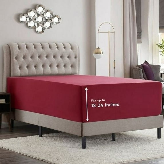 Empyrean Microfiber Fitted Sheet, Extra Deep 18"-21" Pocket, Queen, Burgundy Red