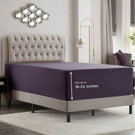 Empyrean Microfiber Fitted Sheet, Extra Deep 18"-21" Pocket, Queen, Purple Eggplant