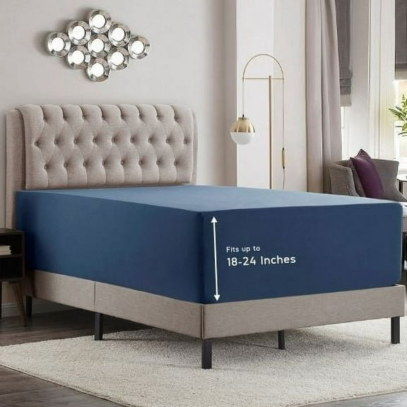 Empyrean Microfiber Fitted Sheet, Extra Deep 18"-21" Pocket, Twin, Navy Blue
