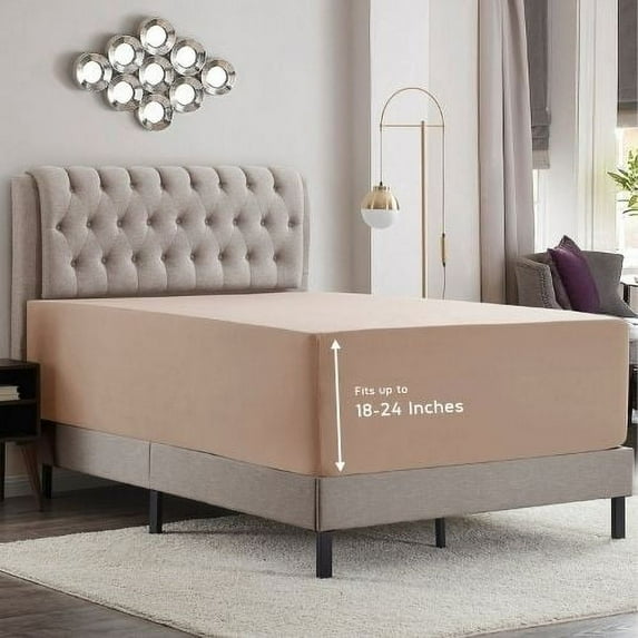 Empyrean Microfiber Fitted Sheet, Extra Deep 18"-21" Pocket, Twin XL, Taupe Sand