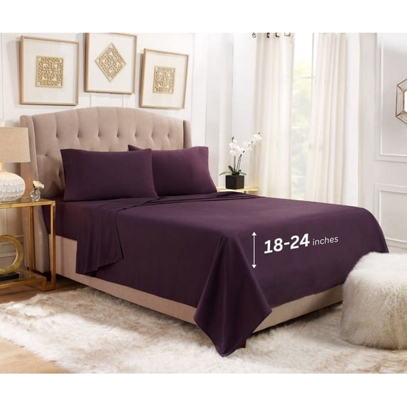 Empyrean Bedding 18"-24" Extra Deep Pocket Sheets Set - Ultra Soft Luxury Bed Sheet Set Twin XL - Purple Eggplant
