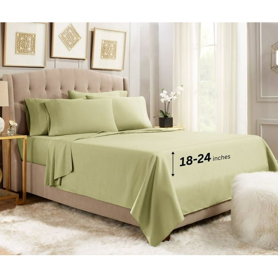 Empyrean Sheet Set (6pc) Microfiber 24" Extra Deep Pocket Bed Sheet Set, California King, Sage Green