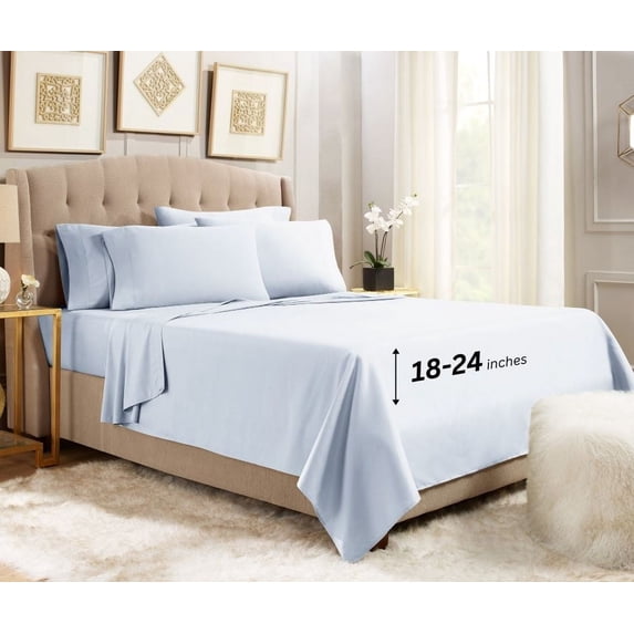Empyrean Sheet Set (6pc) Microfiber 24" Extra Deep Pocket Bed Sheet Set, Full, Ice Blue