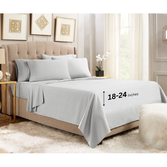 Empyrean Sheet Set (6pc) Microfiber 24" Extra Deep Pocket Bed Sheet Set, King, Silver