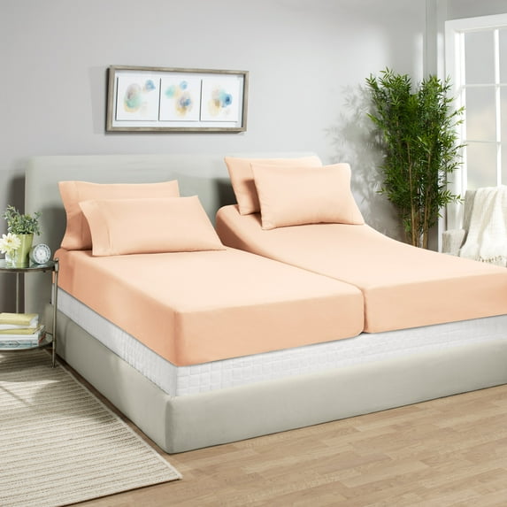 Empyrean Sheet Set (7pc) Microfiber 24" Extra Deep Pocket Bed Sheet Set, Split King, Pale Blush