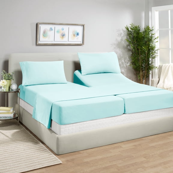 Empyrean Split King Sheet Set (5 PC), 16” Deep Pocket Split King Size Sheet Set, Split King, Light Baby Blue