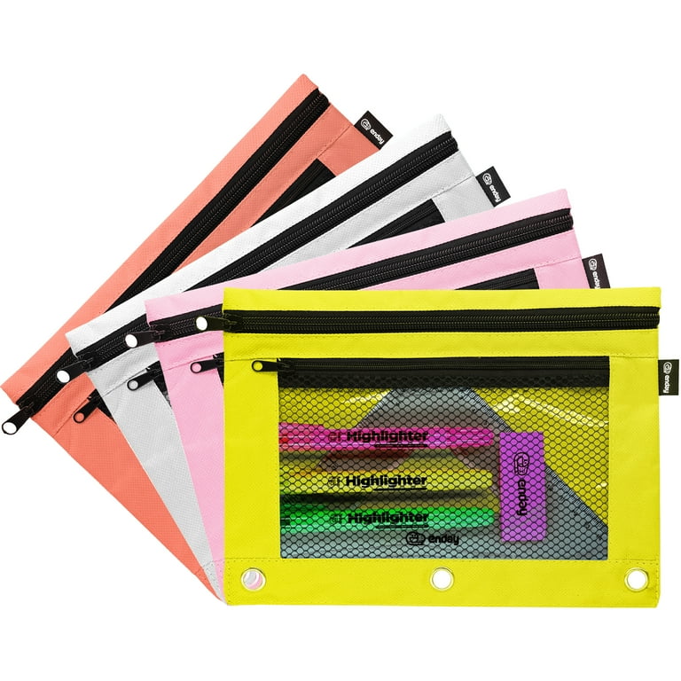 Emraw 4 Pieces Ring Binder Pouch - Pencil Bag with Holes 3-Ring Zipper Pouches with Mesh Window Pencil Pouches for Binders, Zippered Pencil Pouch