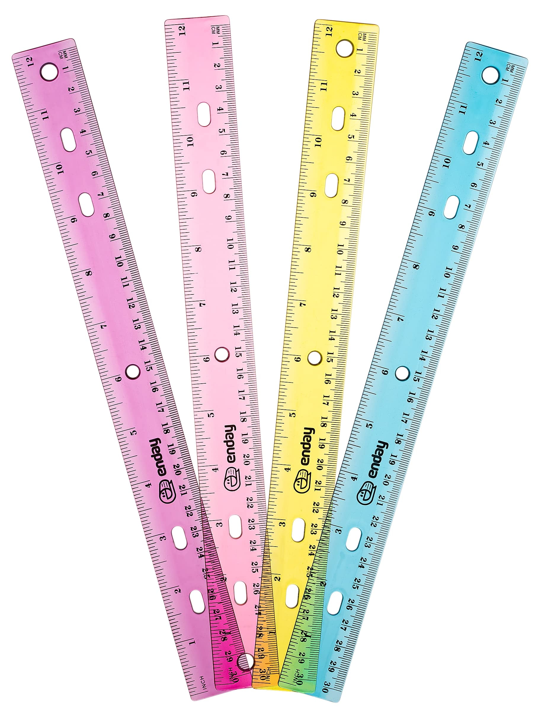 Ruler 6 inch - Clear Rulers - Assorted Colors - 12 Count Rulers for Kids, Small Ruler Metric and Inches, Rulers Bulk for Classroom, 6 in Ruler
