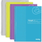 Graph Paper Notebook 4 Pack Grid Notebook, Graph paper spiral notebook, Graph notebook, 4 Squares per inch Grid paper notebook, White Paper Quad Ruled Spiral Assorted Colors - by Enday