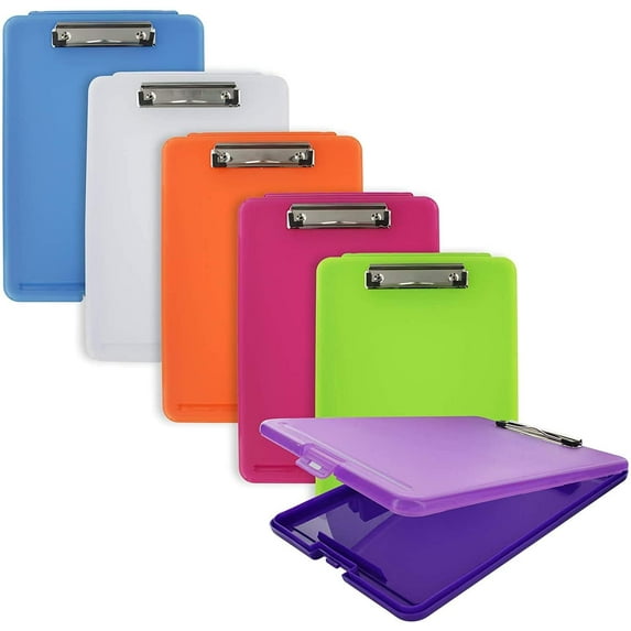 Emraw Plastic Translucent Clipboard Pack with Storage Case Box Letter Size Paperboard Assorted Colored Hardboard Set Low Profile Clip, Wall Mount Clip Boards, for Office and School 3 Pack Random Color