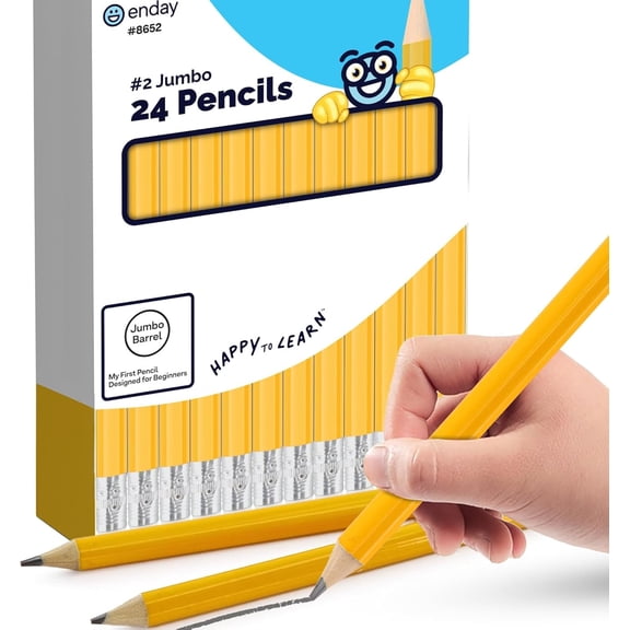 Enday Jumbo Pencils For Preschoolers (24 Pack) No 2 for Kids, Kindergarten School Supplies, Fat Pre-Sharpened Round Pencil with Eraser Top Thick Pencils for kids ages 4-8