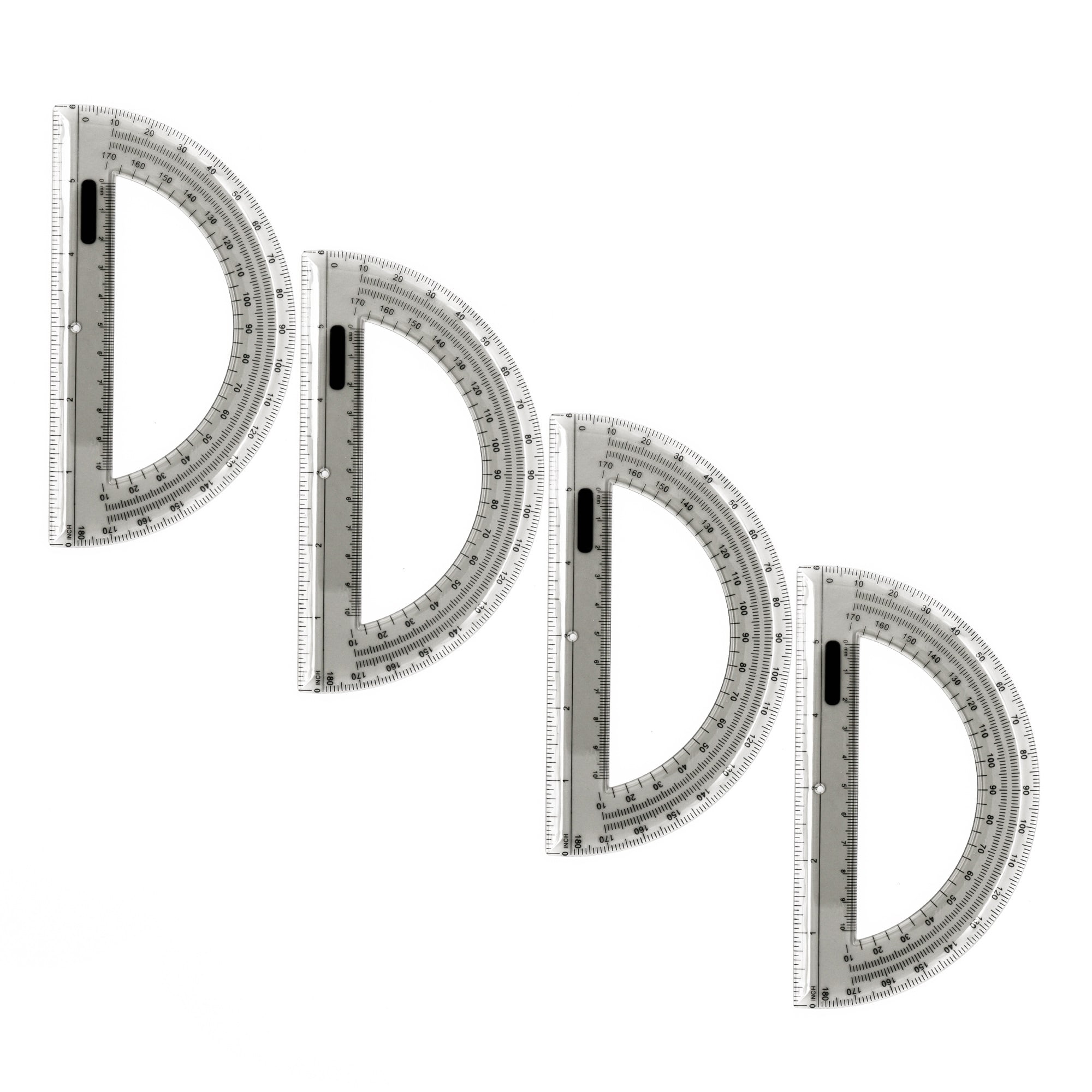 Emraw Super Great Gray Semicircular 6" Inch (15.2 cm) Protractor 180 Degrees - Great for School, Home & Office (4-Pack)