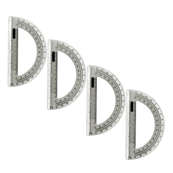 Emraw Super Great Gray Semicircular 6" Inch (15.2 cm) Protractor 180 Degrees - Great for School, Home & Office (4-Pack)