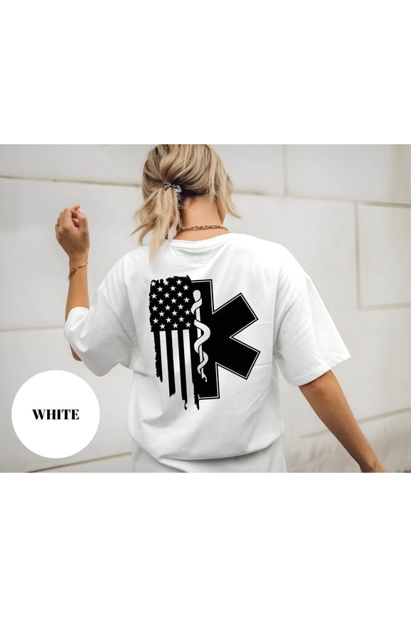 Ems Star Of Life T-Shirt: Distressed American Flag Emt Paramedic Tee