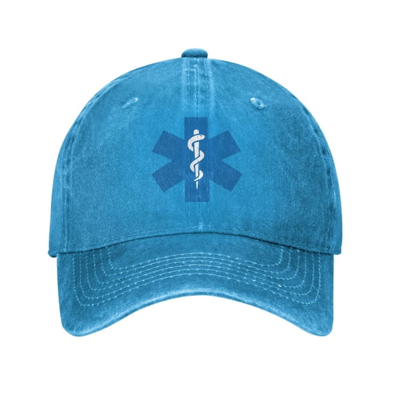 Ems Star Of Life Unisex Adult Washed Denim Cotton Sport Outdoor Baseball Cap Adjustable Cowboy Baseball Hat