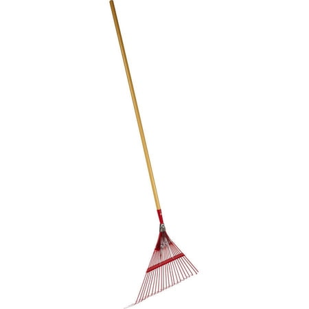 Emsco Group 2850 22.5" Fan Spring Metal Leaf Rake, 48" Wooden Handle