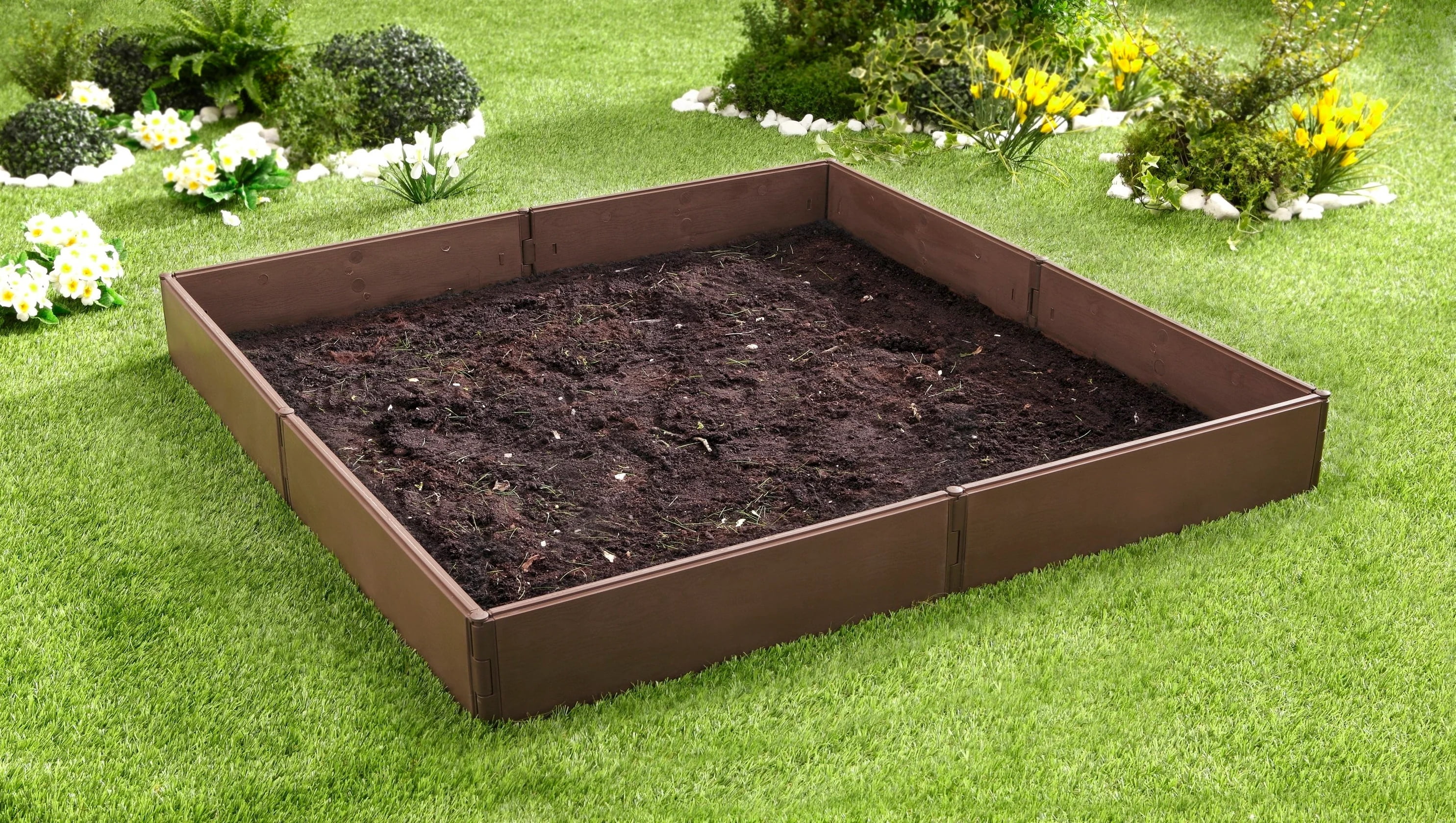 Brown Polyethylene Modular Raised Garden Bed Kit, 4' x 4'