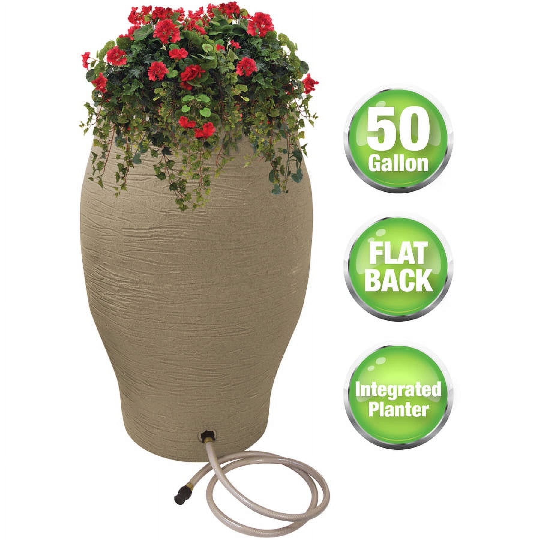 Sand 50 Gallon Stoneware Urn Rain Barrel with Hose