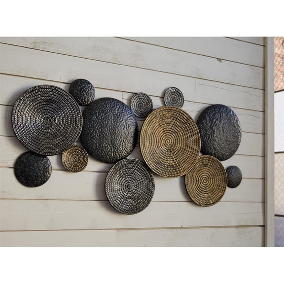 Emsley Eclectic Metal 44" x 22" Wall Decor, Metallic Finishes, Contemporary Style, Modern and Geometric, Black, Gray & Brown