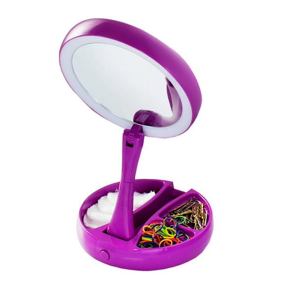 Emson My Foldaway Mirror The Lighted, Double Sided Vanity Mirror 10x Magnification - as Seen On Tv! Purple