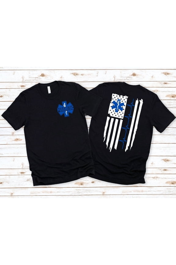 Emt Medic Paramedic Ems Star Of Life Ekg Flag T-Shirt Tshirt All Size S-5XL