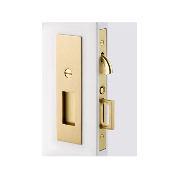 Emtek 2154US4138 1.37 in. Narrow Modern Rectangular Passage Pocket Door Mortise Lock - Satin Brass