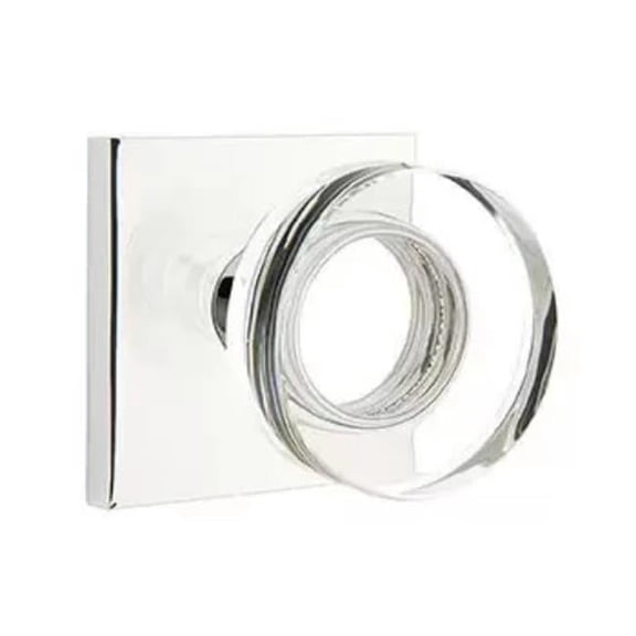 Emtek 5110MDCUS26 2.375 in. Modern Disc Glass Backset Passage Knob with Square Rose for 1.25 To 2 in. Door - Polished Chrome Finish
