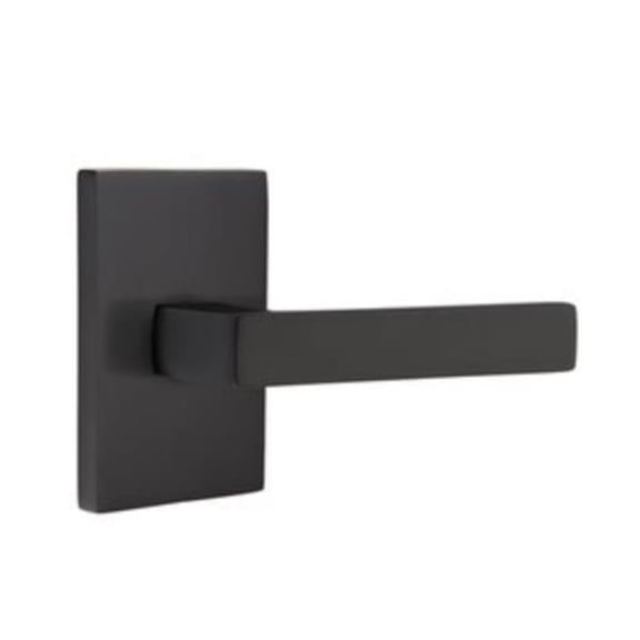 Emtek 5112DTUS19RH 2.375 in. Dumont Right Hand Backset Passage Lever with Modern Rectangular Rose for 1.25 To 2 in. Door - Flat Black Finish