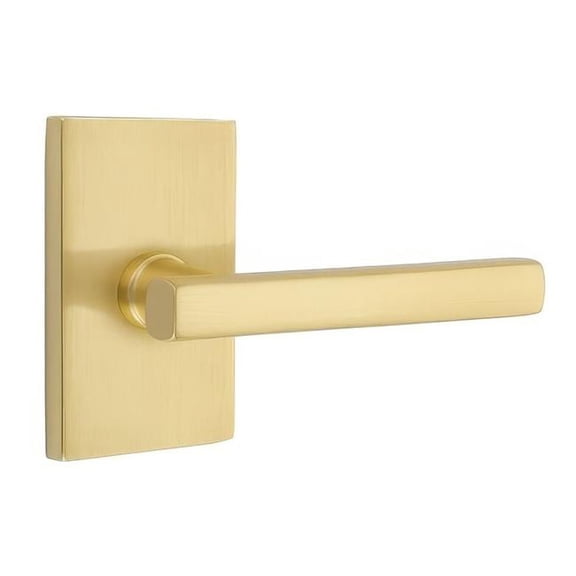 Emtek 5112FRLUS4RH 2.375 in. Freestone Right Hand Backset Passage Lever with Modern Rectangular Rose for 1.25 To 2 in. Door - Satin Brass Finish