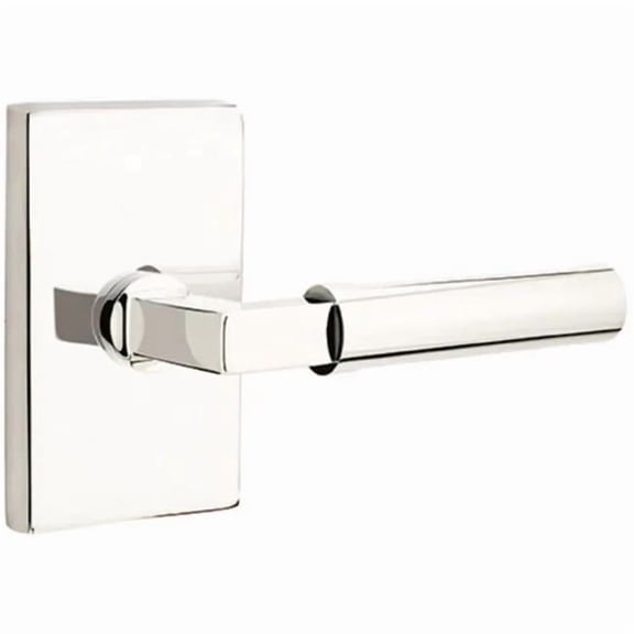 Emtek 5112HECUS14RH 2.375 in. Hercules Right Hand Backset Passage Lever with Modern Rectangular Rose for 1.25 To 2 in. Door - Polished Nickel Lifetime Finish