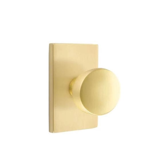 Emtek 5112LAUUS4 Laurent Knob Passage with Modern Rectangular Rose, Satin Brass