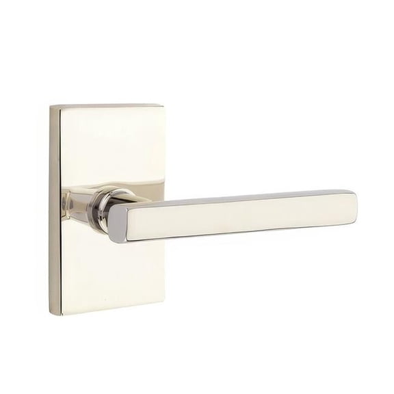 Emtek 5212FRLUS14LH 2.375 in. Freestone Left Hand Backset Privacy Lever with Modern Rectangular Rose for 1.25 To 2 in. Door - Polished Nickel Lifetime Finish