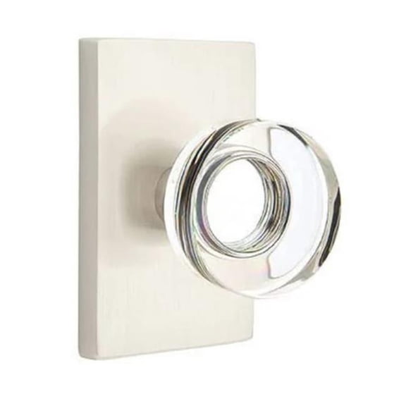 Emtek 5212MDCUS15 2.375 in. Modern Disc Glass Backset Privacy Knob with Modern Rectangular Rose for 1.25 To 2 in. Door - Satin Nickel Finish