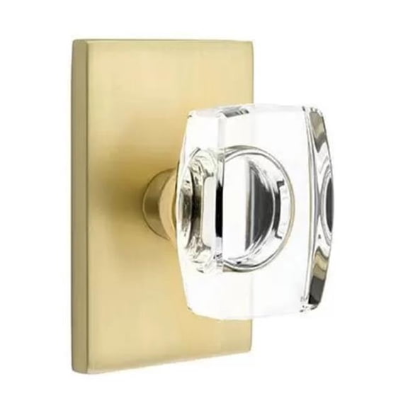 Emtek 5212WSUS4 2.375 in. Windsor Glass Backset Privacy Knob with Modern Rectangular Rose for 1.25 To 2 in. Door - Satin Brass Finish