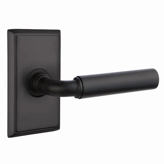 Emtek 8121MNGUS19RH 1.25 To 2 in. Door Manning Lever Right Hand 2.375 in. Backset Passage with Rectangular Rose - Flat Black Finish