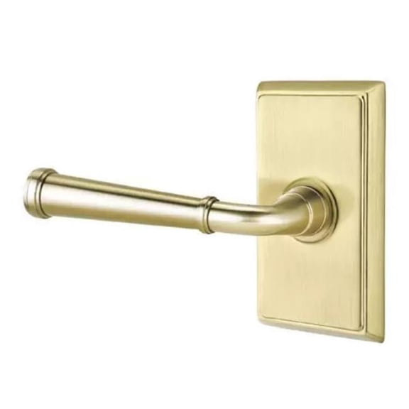 Emtek 8221MEUS4LH 1.25 To 2 in. Door Merrimack Lever Left Hand 2.375 in. Backset Privacy with Rectangular Rose - Satin Brass Finish