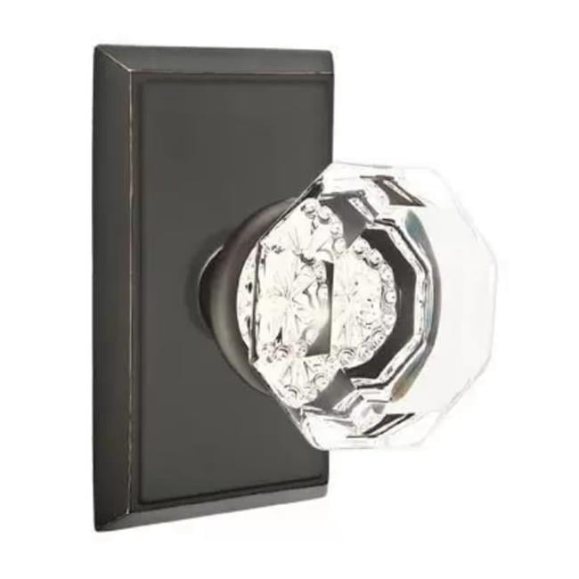 Emtek 8221OTUS10B 2.375 in. Old Town Glass Backset Privacy Knob with Rectangular Rose for 1.25 To 2 in. Door - Oil Rubbed Bronze Finish