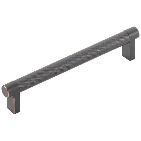 Emtek 84055.RECUS10B.KNUS10B Rectangular Stem Knurled Cabinet Pull with 6 in. Center to Center, Oil Rubbed Bronze