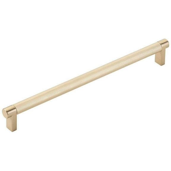 Emtek 84057.RECUS4.KNUS4 10 in. Center to Center Rectangular Stem Knurled Cabinet Pull - Satin Brass