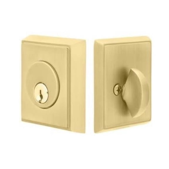 Emtek 8468US7.RLS 2.375 & 2.75 in. Rectangular Single Cylinder Deadbolt with Backset for 1.75 in. Door with Radius Latch Strike - French Antique Brass Finish